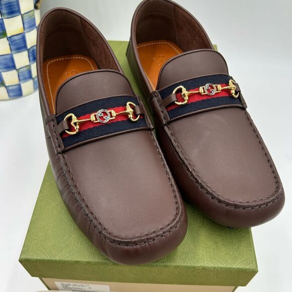 Men’s Gucci Aryton web striped leather driver loafers size 13 fits 13.5 US - Picture 1 of 11